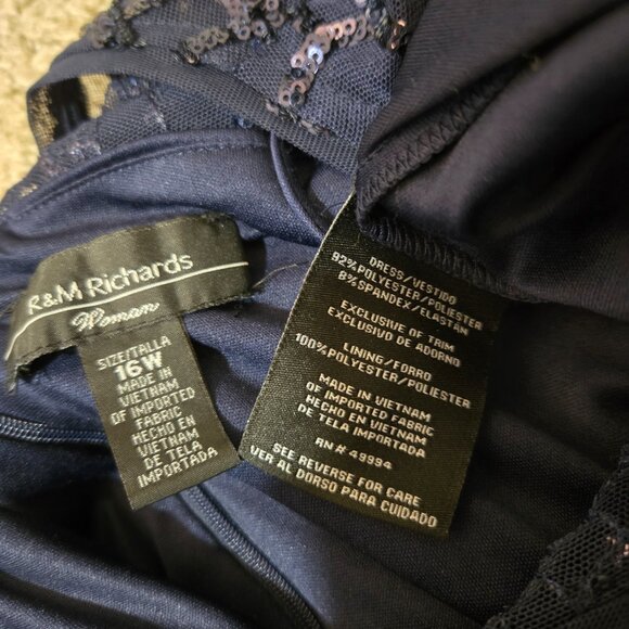 Sz 16W R&M Richards 1875 Sequined Illusion Short-Sleeve Modest A-Line Gown Navy - Picture 6 of 11